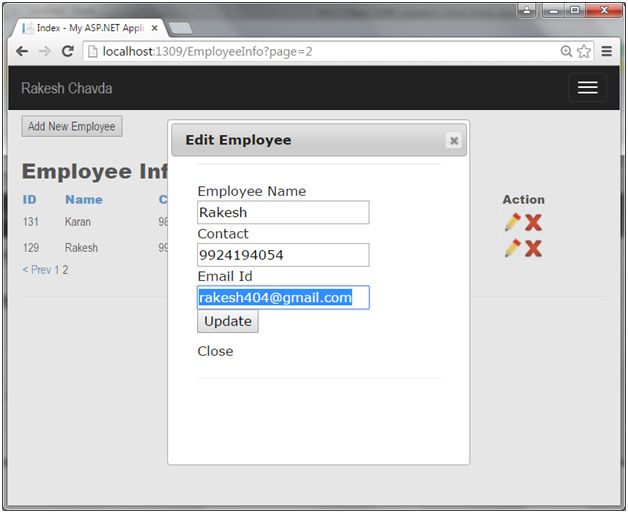 Selected Record open with edit dialog